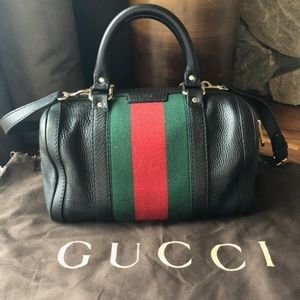 Small Gucci Vintage Web Boston Black Leather Bag